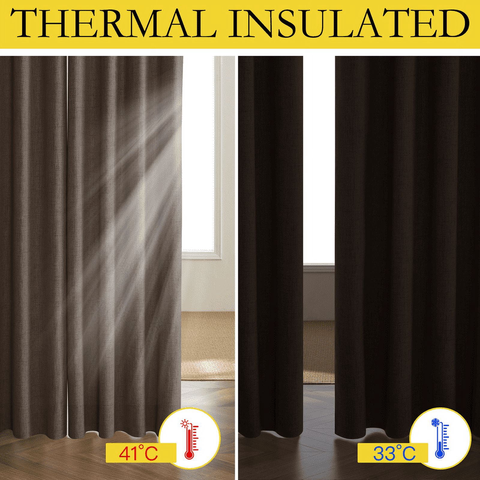 NICETOWN Full Blackout Energy Saving Curtains, Faux Linen Soundproof Modern Grommet Noise Reducing Drapes for Bedroom, W62 x L84, Coffee, 2 Panels