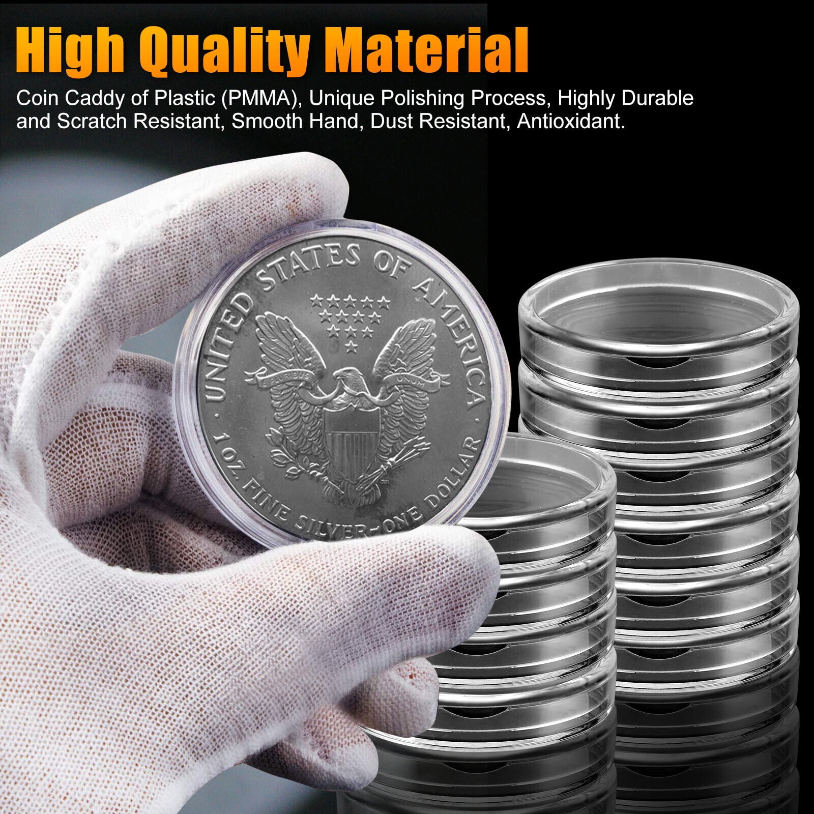 10X Coin Holder Capsules Case 40mm 2oz Clear Round Box for Silver