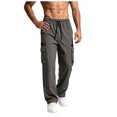 thumbnail image 3 of Men's Casual Trousers Men Straight Leg Multiple Pockets Pants for Daily Wear Dark Gray,M, 3 of 9