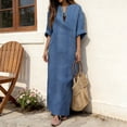 thumbnail image 4 of Quixlent Summer Maxi Dress for Women Casual Loose Fit Long Sleeve V Neck Dress Boho Beach Vacation Long Dress with Front Pocket, 4 of 8
