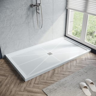 ᐅ【WOODBRIDGE 60-in L x 32-in W Zero Threshold End Drain Shower Base with  Reversable Drain Placement, Matching Decorative Drain Plate and Tile  Flange, Wheel Chair Access, Low Profile, White-WOODBRIDGE】