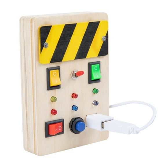 Tablero sensorial de madera con botones LED iluminados y cables enchufables, juguete educativo de aprendizaje para bebés, niños y niñas.