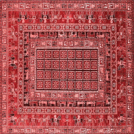 Ahgly Company Indoor Square Oriental Red Industrial Area Rugs, 6' Square