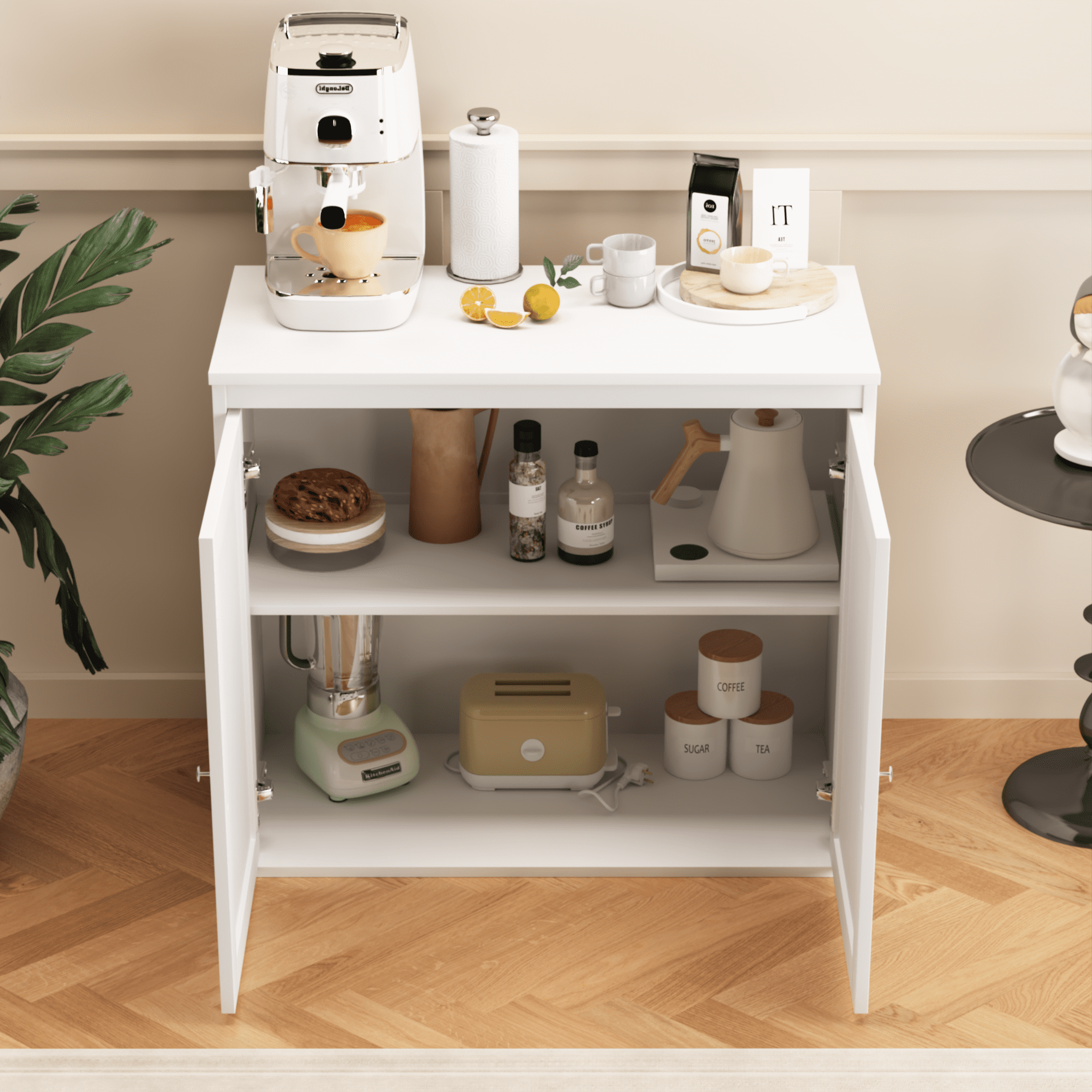 Double Door Storage Cabinet, Adjustable Shelves Kitchen Coffee Bar Cabinet, Anti-Tip Sideboard Buffet for Dining Room Living Room Entryway