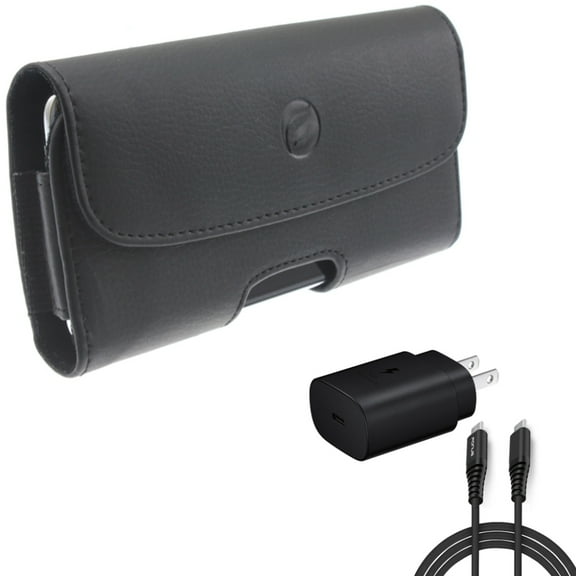Case Belt Clip   25W Fast Home Charger for Motorola One 5G Ace Phone - Leather Holster Cover Pouch and  PD Type-C 6ft USB-C Cable Quick Power Combo for Motorola One 5G Ace