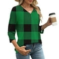 thumbnail image 6 of WRKEKC 3/4 Length Sleeve Womens Tops V Neck Plaid Print Loose Fit Comfortable Casual T-Shirts for Women, 6 of 7
