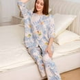 thumbnail image 6 of Jinhomg Womens Soft Cotton Pajamas Elegant Floral Print Long Sleeve Button Down Tops and Straight Pants Sets 2 Piece Casual Sleepwear Loungewear Blue L, 6 of 9