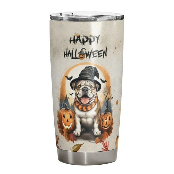 Happy Halloween Bulldog Witches Hat Pumpkin Carving 20oz Stainless Steel Tumbler Insulated Cup with Lid Dog Lover Gifts Idea - 02019