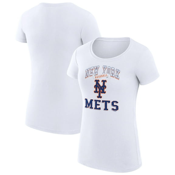 Women's G-III 4Her by Carl Banks White New York Mets Super-Slim Fit Lightweight Team Logo Graphic T-Shirt