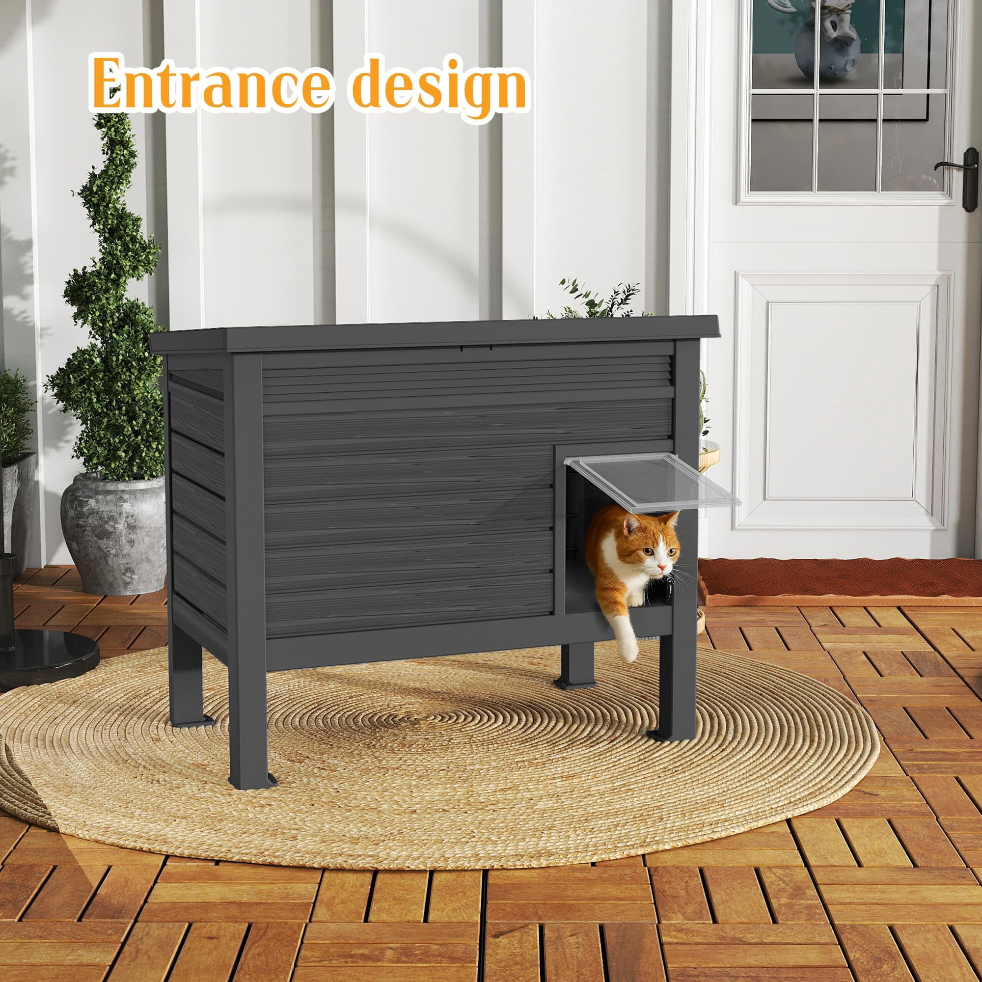 EasyUp Outdoor Cat House - Weatherproof Resin Cat Houses for Outdoor Cats, Durable & Insulated Shelter for Garden, Patio, or Backyard