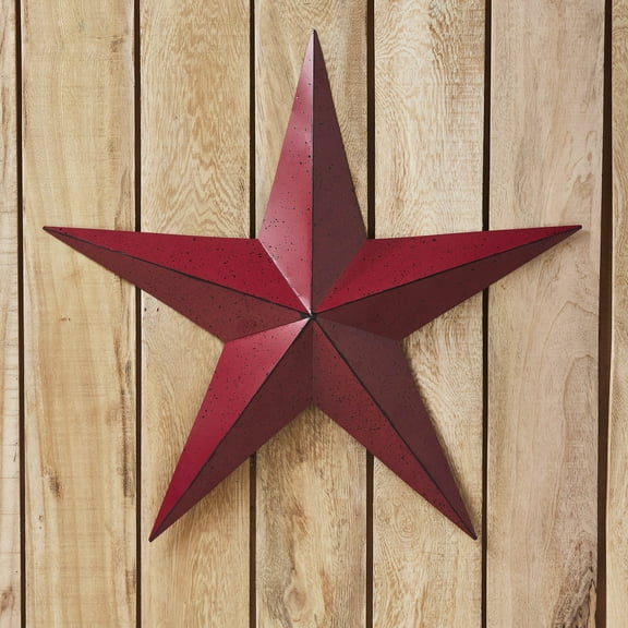 VHC Brands Patriotic Faceted Metal Star Burgundy Wall Hanging 24x24, Independence Day Decor, American Star Design, Distressed Appearance Metal Wall Hanging, Star Shape, Country, Burgundy