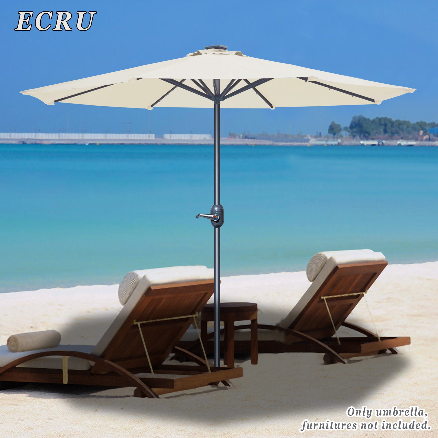 Sunny 9' Aluminum Solar Powered Patio Umbrella 24 LED Light Parasol Sunshade with Crank (Ecru)
