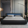 thumbnail image 2 of Sifurni King size Wave-Like Curve Deluxe Upholstered Modern Bed Frame with LED Headboard, Dark Dray, 2 of 10