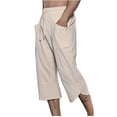 thumbnail image 5 of Nmnitkp Mens Linen Pants Casual Lightweight 3/4 Baggy Pants Drawstring Elastic Waist Beach Yoga Pants with Pockets, 5 of 9