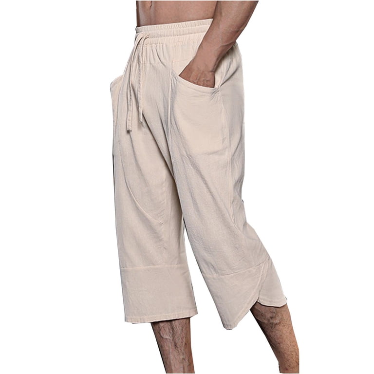Nmnitkp Mens Linen Pants Casual Lightweight 3/4 Baggy Pants