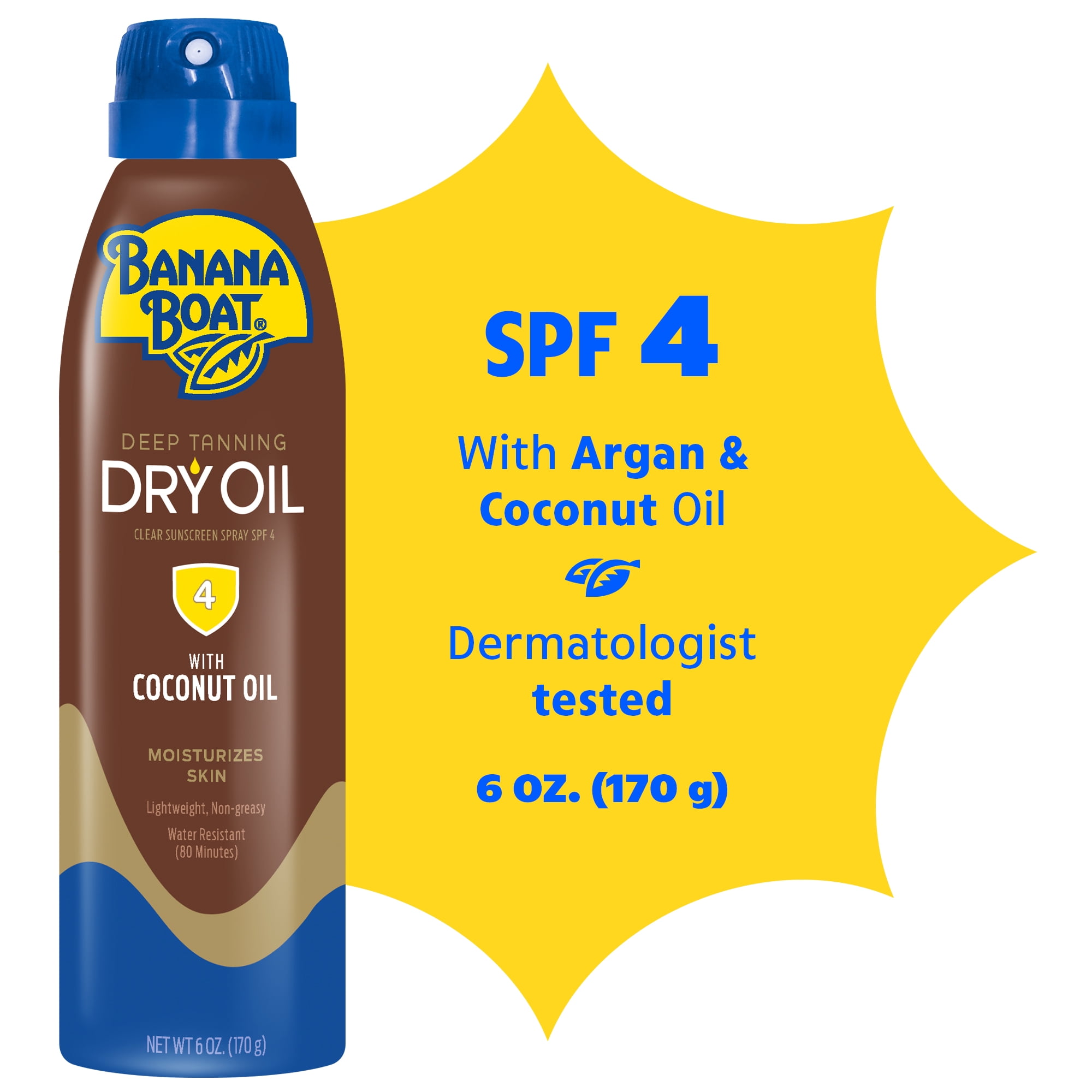 Banana Boat Deep Tanning Oil Spray SPF 4, Clear Dry Sunscreen Spray, Dark Tanning Oil, 6 oz