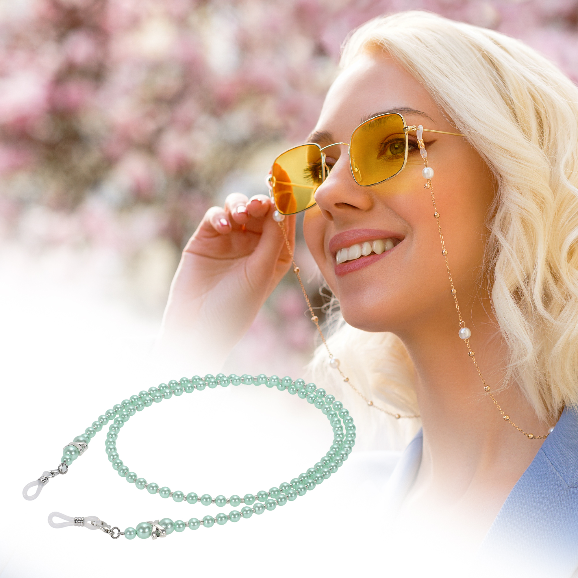 Unique Bargains Imitation Pearl Pattern Eyeglass Chain 29.53" 1 Pc Light Green