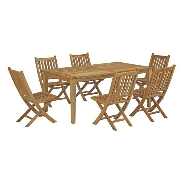 Modway Marina Ensemble de Mobilier de Patio Extérieur en Teck, Ensemble de 7 pour Salle à Manger, Naturel