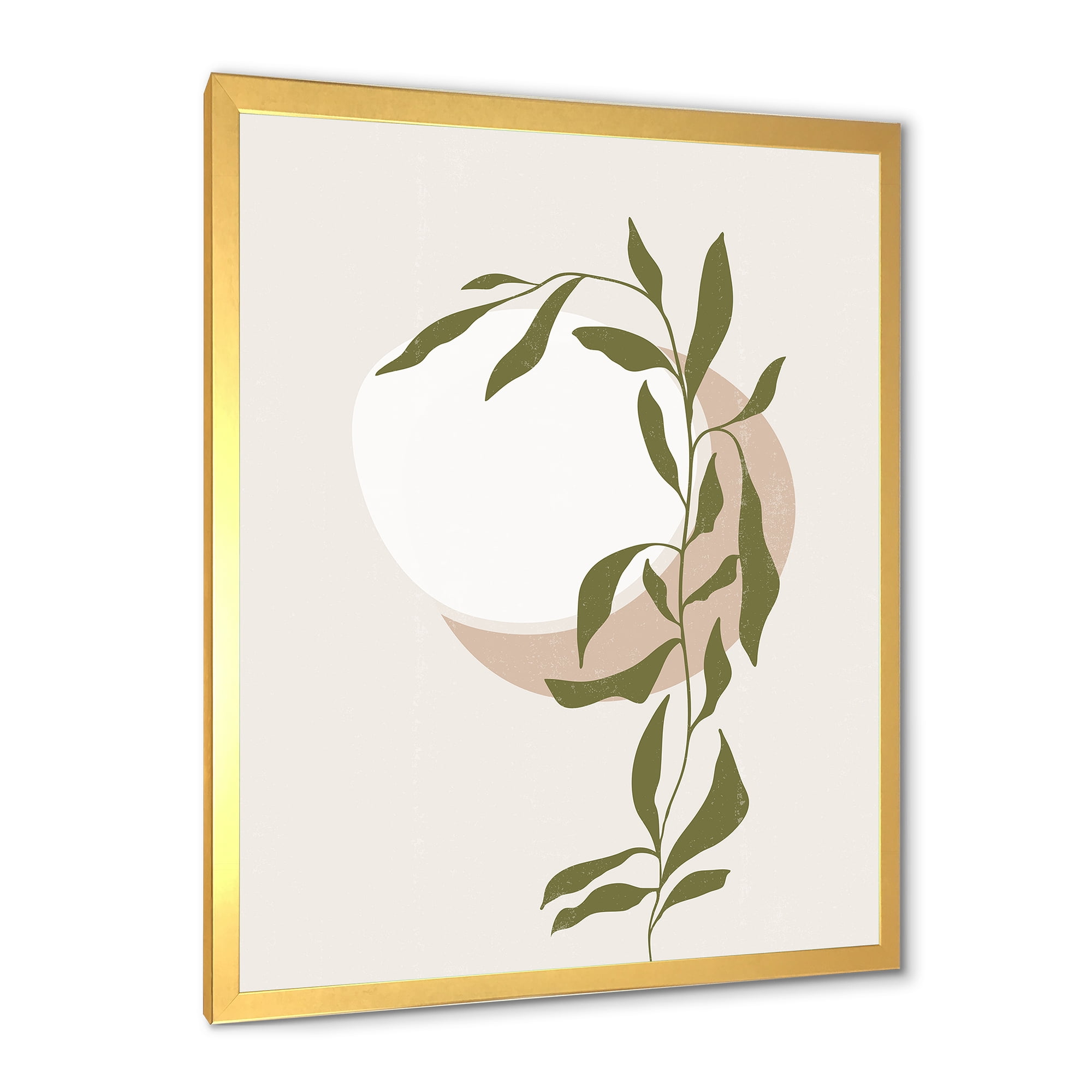 Designart 'Abstract Moon and Sun With Green Leaf III' Modern Framed Art Print