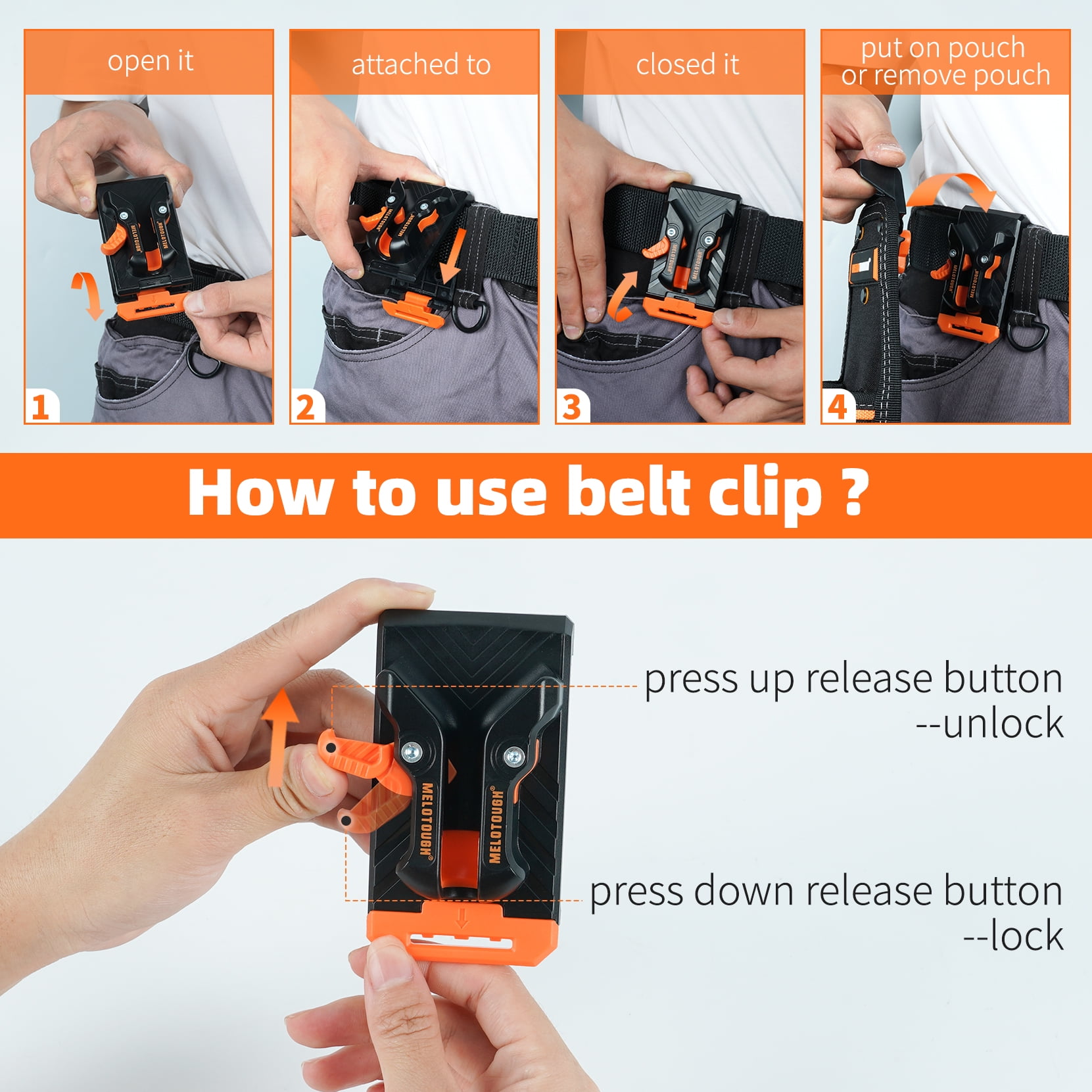 MELOTOUGH Small Electrician Tool Pouch With Belt Clip Attachment - 9 Pockets Tradesman Bag With Tape Thong - Holster for Electricians