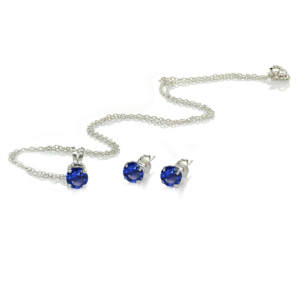 Amazon.com: 18K Yellow Gold Plated Silver Blue Created Sapphire Pendant and Earrings  Jewelry Set For Women (4.00 Cttw, Gemstone September Birthstone, Oval 8X6MM  and 7X5MM, with 18 Inch Silver Chain): Clothing, Shoes