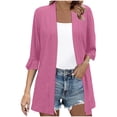 thumbnail image 2 of SEAOPEN Womens Casual Lightweight Cardigans with Pockets Loose Long Sleeve Open Front Cardigan Hot Pink,L, 2 of 6