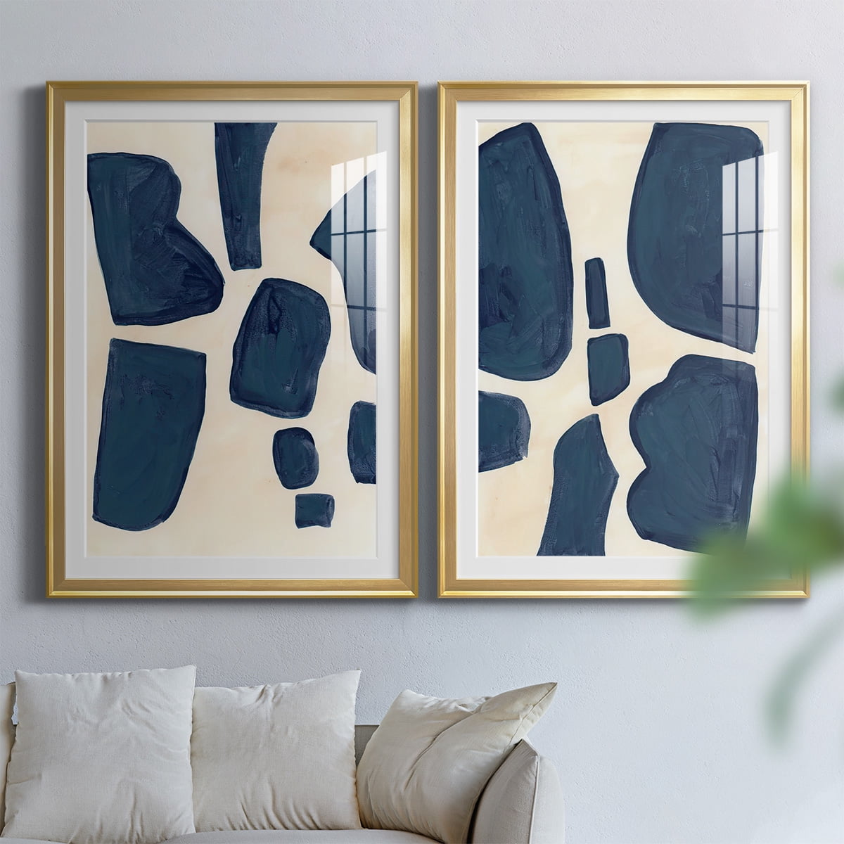 Wexford Home Blue Pieces I Abstract Art, Framed Art, 22.5" x 30.5" Gold Frame, Ready-Hang