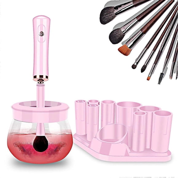 Upgraded Makeup Brush Cleaner & Dryer, Electric Automatic Brush Spinner with 8 Rubber Collars, Wash & Dry in Seconds, Deep Clean