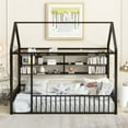 thumbnail image 2 of Twin Size Metal Bed House Bed Frame With Storage and Nightstand Shelves, Black, 2 of 12