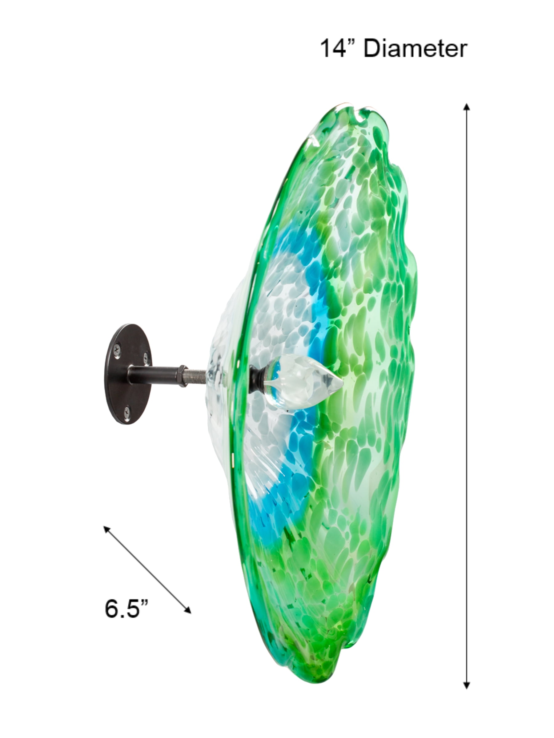 Fiore Hand Blown Art Glass Wall Décor with Floral Finial Centerpiece, Green 14" Diameter