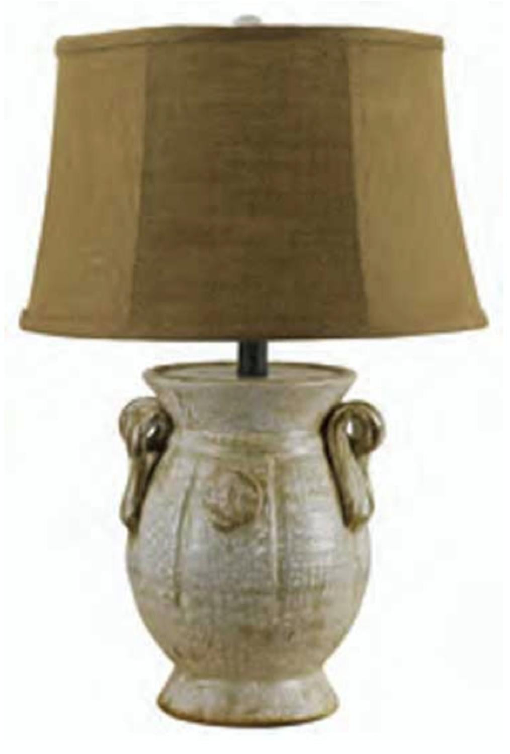 24 Distressed Creamy Ivory Ceramic Urn Table Lamp With Sandy Cocoa Burlap Shade