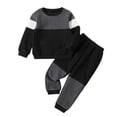 thumbnail image 2 of KYAIGUO Baby Toddler Boys Spring Fall Knitted Sweatshirts Sweatpants Set 3M-24M Long Sleeve Track Suits Round Neck Outfits Casual Pullover Newborn Patchwork Sweat Suits Set, 2 of 8