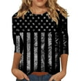 thumbnail image 2 of Sweet Home Farm 3/4 Sleeve T Shirts for Women Length Womens Tops 4th Of July Casual Crewneck USA Flag And Stripes Patriotic Patriotic Shirts Black, 2 of 5