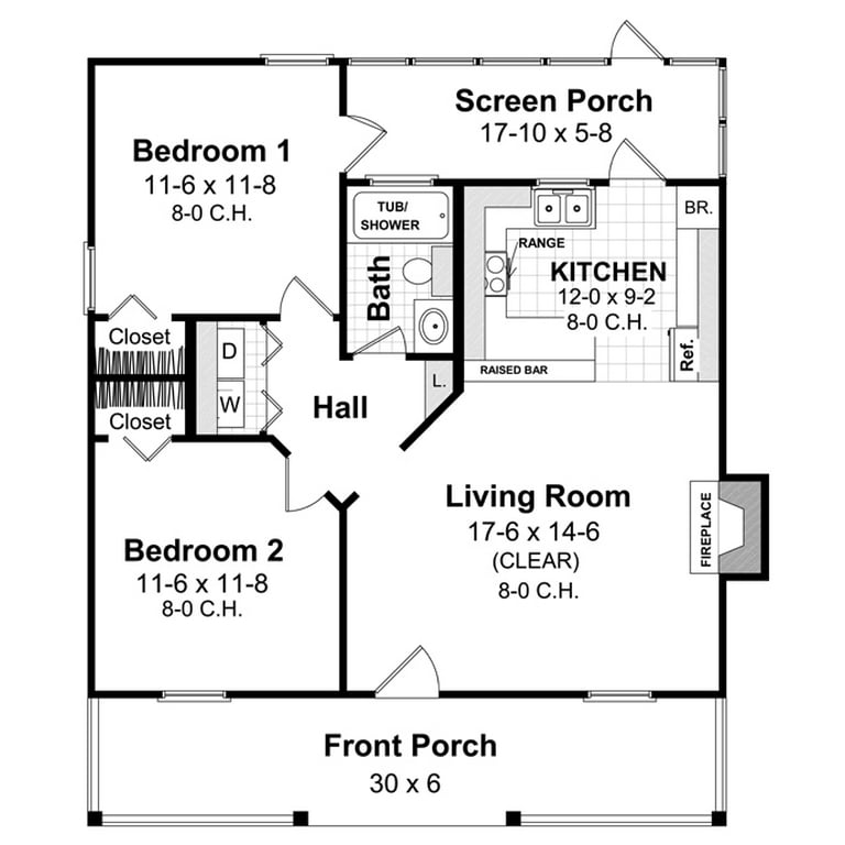 House Plan Gallery - Hpg-800 - 800 Sq Ft - 2 Bedroom - 1 Bath Small House  Plans - Single Story Printed Blueprints - Simple To Build (5 Printed Sets)  - Walmart.Com
