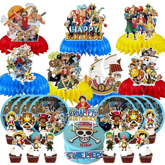 One Piece Party Supplies Decor Plates Fans Decorations Honeycomb Centerpieces Cake Toppers