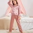 thumbnail image 4 of Girls Satin Pajamas Set 2Pj Silk Nightwear Button Down Sleepwear for Teen Kid Size 11-12 Years, 4 of 7