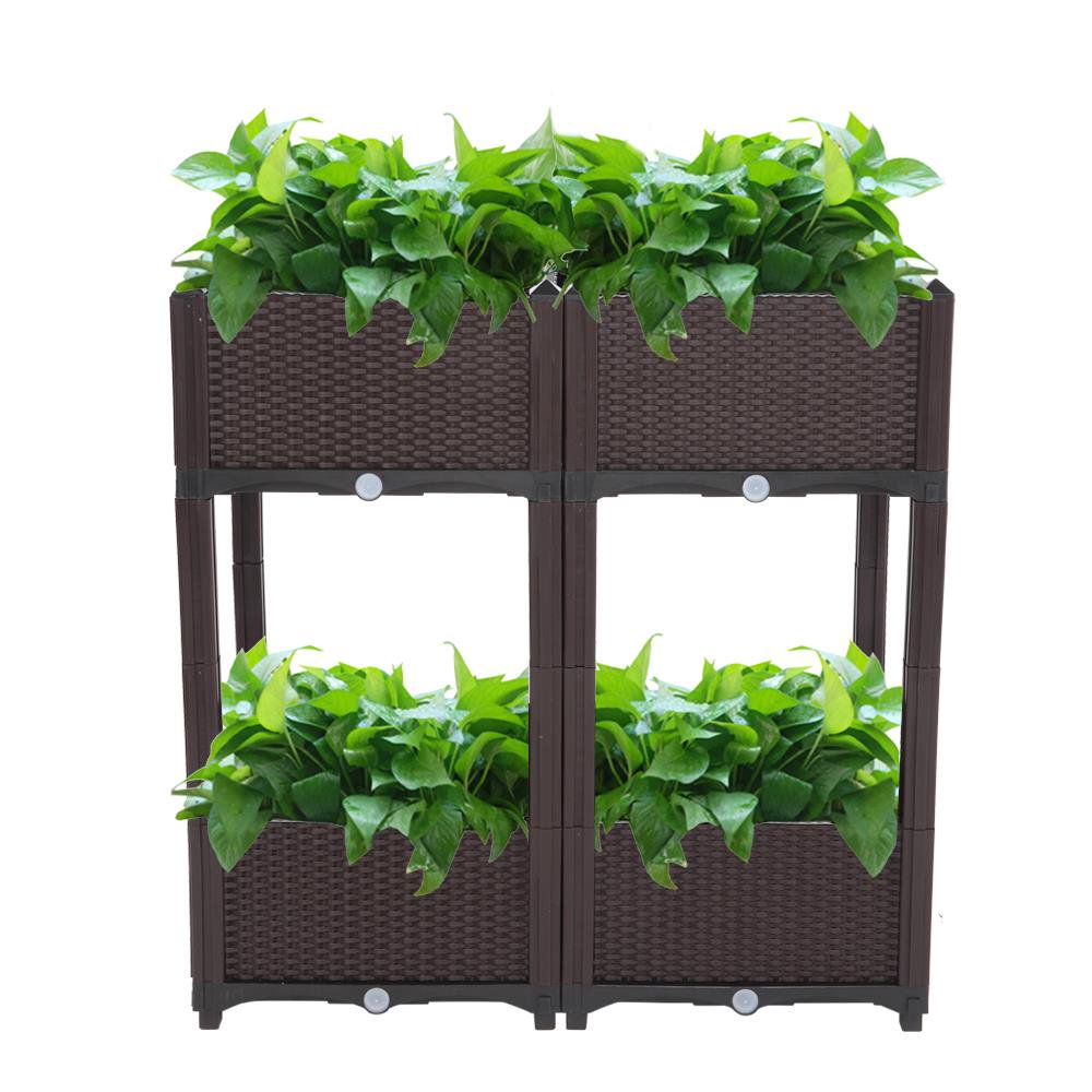 Zimtown Plastic Raised Garden Bed 4PCS Elevated Planter Box Brown