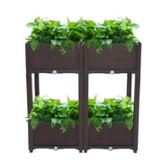 Zimtown Plastic Raised Garden Bed 4PCS Elevated Planter Box Brown
