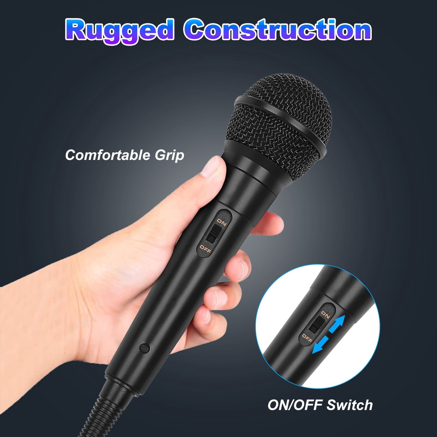 Handheld Wired Microphone Cardioid Dynamic Vocal Mic with On/Off Switch 13ft Cable 6.35 mm Jack for Speaker Karaoke Ampilifier Mixer Professional Studio & Live Performance