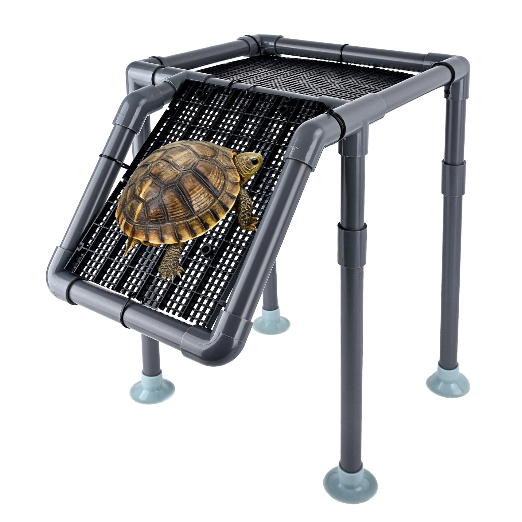 DIY Turtle Basking Platform, Adjustable Turtle Dock with 8.3" Wide Fixed 45° Ramp, Modular PVC Frame, Reinforced Anti-Escape Grid, 8 Suction Cups for 20–55 Gallon Aquariums