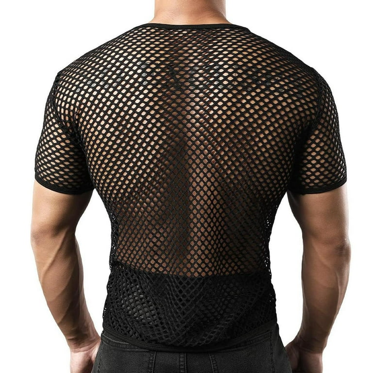 HBYJLZYG Men's Mesh Fishnet Tops Short Sleeve Sheer See HBYJLZYG Men's Mesh Fishnet Tops Short Sleeve Sheer See