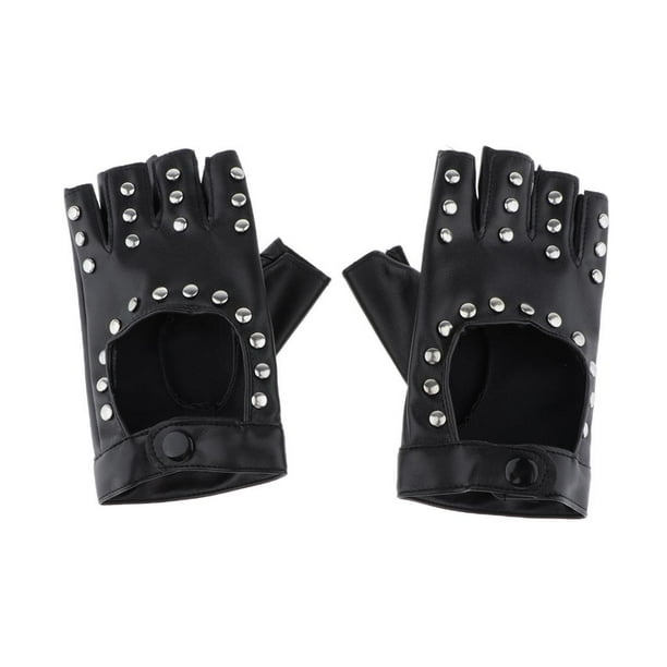Guantes de baile de material cuero negro Yuyangstore Guantes con remaches de medio dedo