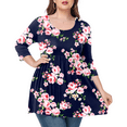 thumbnail image 3 of Women's Plus Size Round Neck Tunic Blouse 3/4 Sleeve Floral Loose T-Shirt 0X-5X, 3 of 5