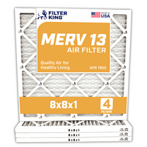 Filter King 8x8x1 Air Filter | 4-PACK | MERV 13 HVAC Pleated A/C Furnace Filters | MADE IN USA | Actual Size: 08 x 08 x .75"
