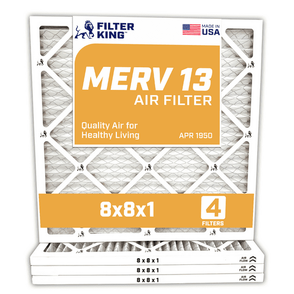 Filter King 8x8x1 Air Filter | 4-PACK | MERV 13 HVAC Pleated A/C Furnace Filters | MADE IN USA | Actual Size: 08 x 08 x .75"