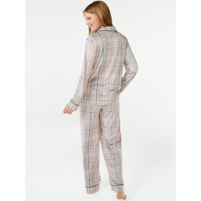 Joyspun Women's Velour Knit Pajama Set, 2-Piece, Sizes S to 5X 