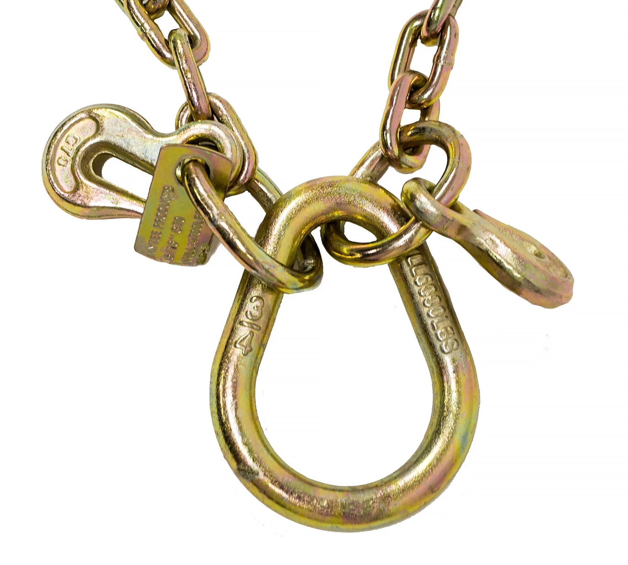 (2 Pack) 5/16'' x 3'  G70 V-Chain Bridle w/ 8" Medium J Hooks, T- Hook & J-Hook w/ Grab Hooks 3' Legs 4700 lbs WLL