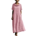 thumbnail image 2 of Horkkom Maxi Dresses for Women Linen Short Sleeve Crew Neck Summer Dresses Flowy Casual Long Dresses, S-3XL, 2 of 9