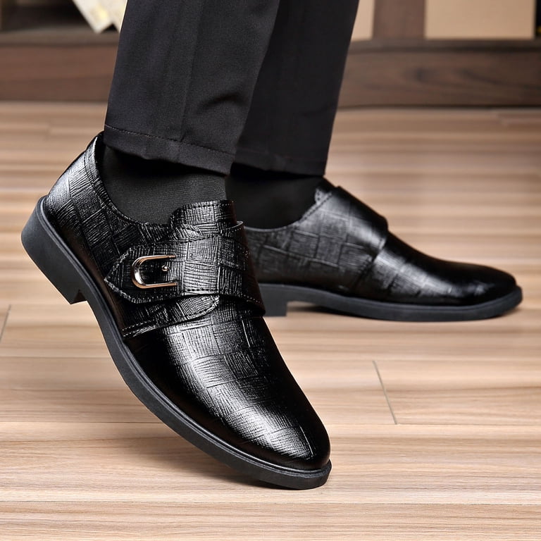 dress shoes graduation Hewuqi Men's Dress Oxfords Non Slip Comfortable Formal Shoes Comfortable Business Wedding Prom Graduation Walking Footwear Black Size 9.5