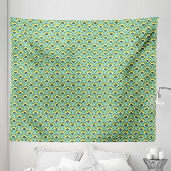 Abstract Tapestry, Waves Inspired Style Motifs Folkloric Art Illustration, Fabric Wall Hanging Decor for Bedroom Living Room Dorm, 5 Sizes, Grey Teal Seafoam, by Ambesonne